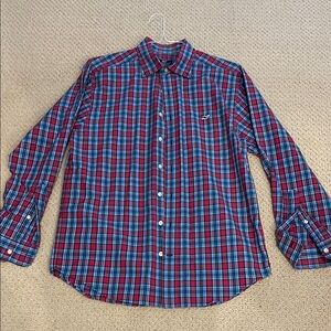Vineyard Vines Men's Red and Blue Plaid Shirt